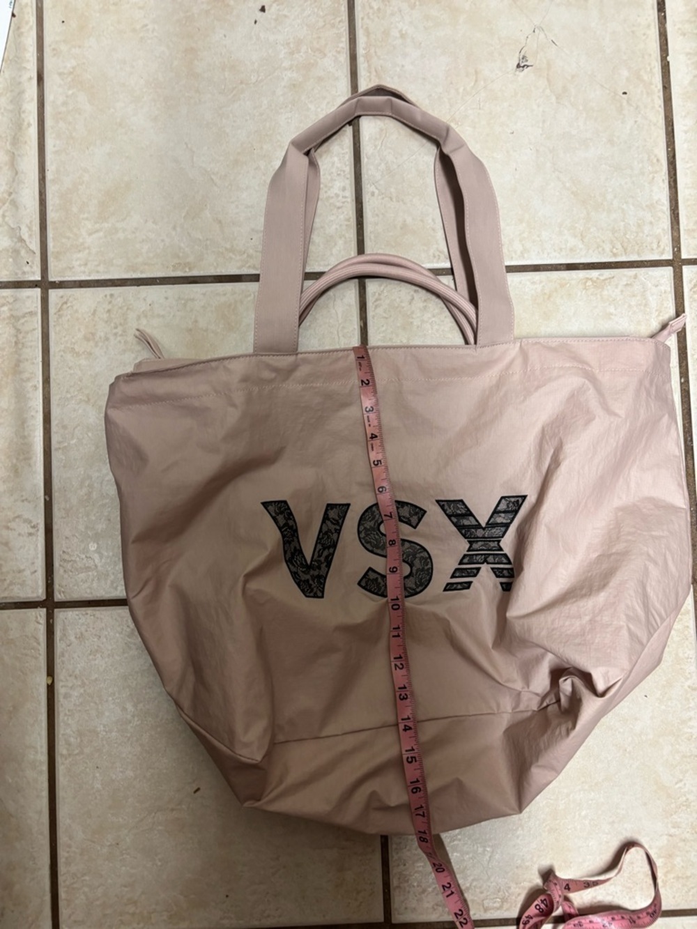 Victoria's Secret VSX Large Tote Bag Light Pink With Lace Black Logo - Picture 8 of 8